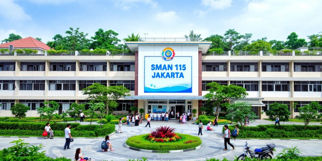 Kampus SMAN 115 Jakarta dengan siswa dan fasilitas modern.