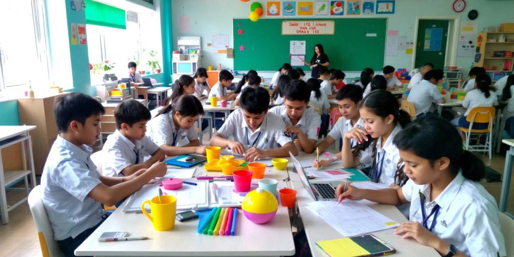 Kelas di SMAN 115 Jakarta dengan siswa yang aktif berkolaborasi.