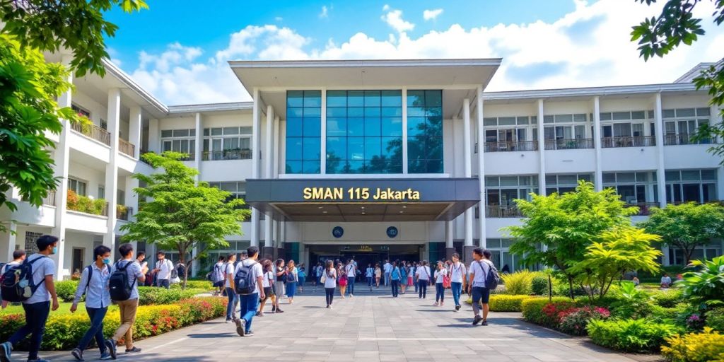 Sekolah SMAN 115 Jakarta dengan suasana ceria dan aktif.