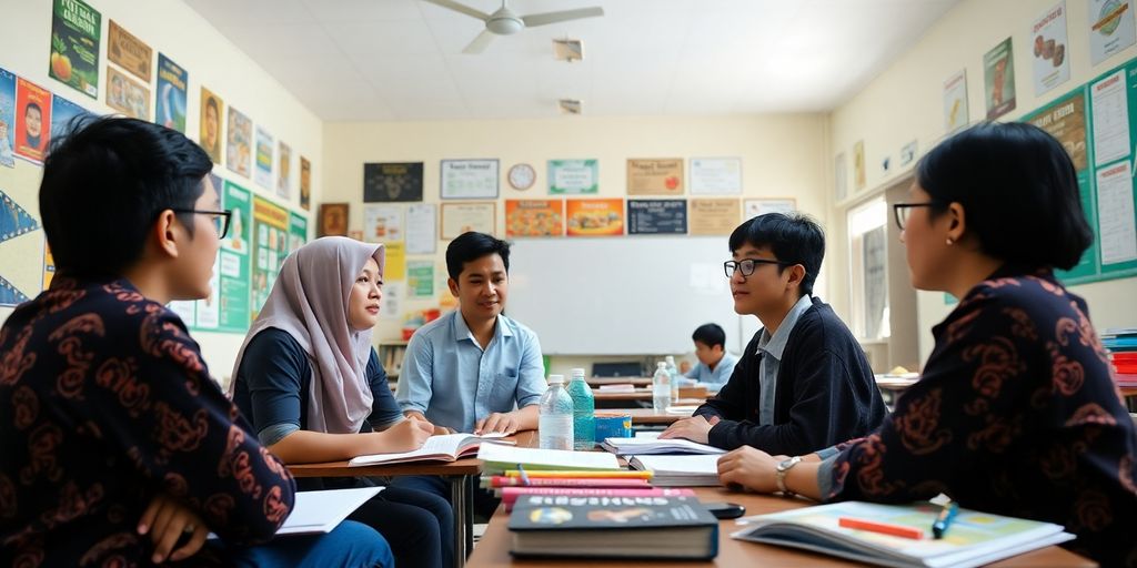 Kelas SMA Indonesia dengan siswa yang aktif belajar.