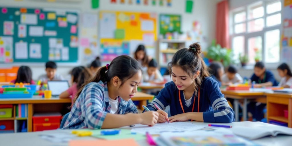 Kelas cerah dengan siswa aktif belajar di sekolah unggulan.